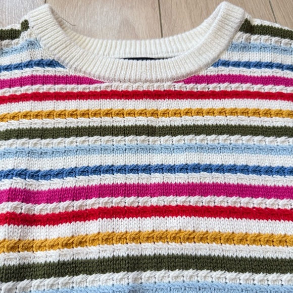 Aqua Balloon Sleeve Rainbow Striped Sweater Women’s Size Large Cotton Blend - Picture 4 of 10